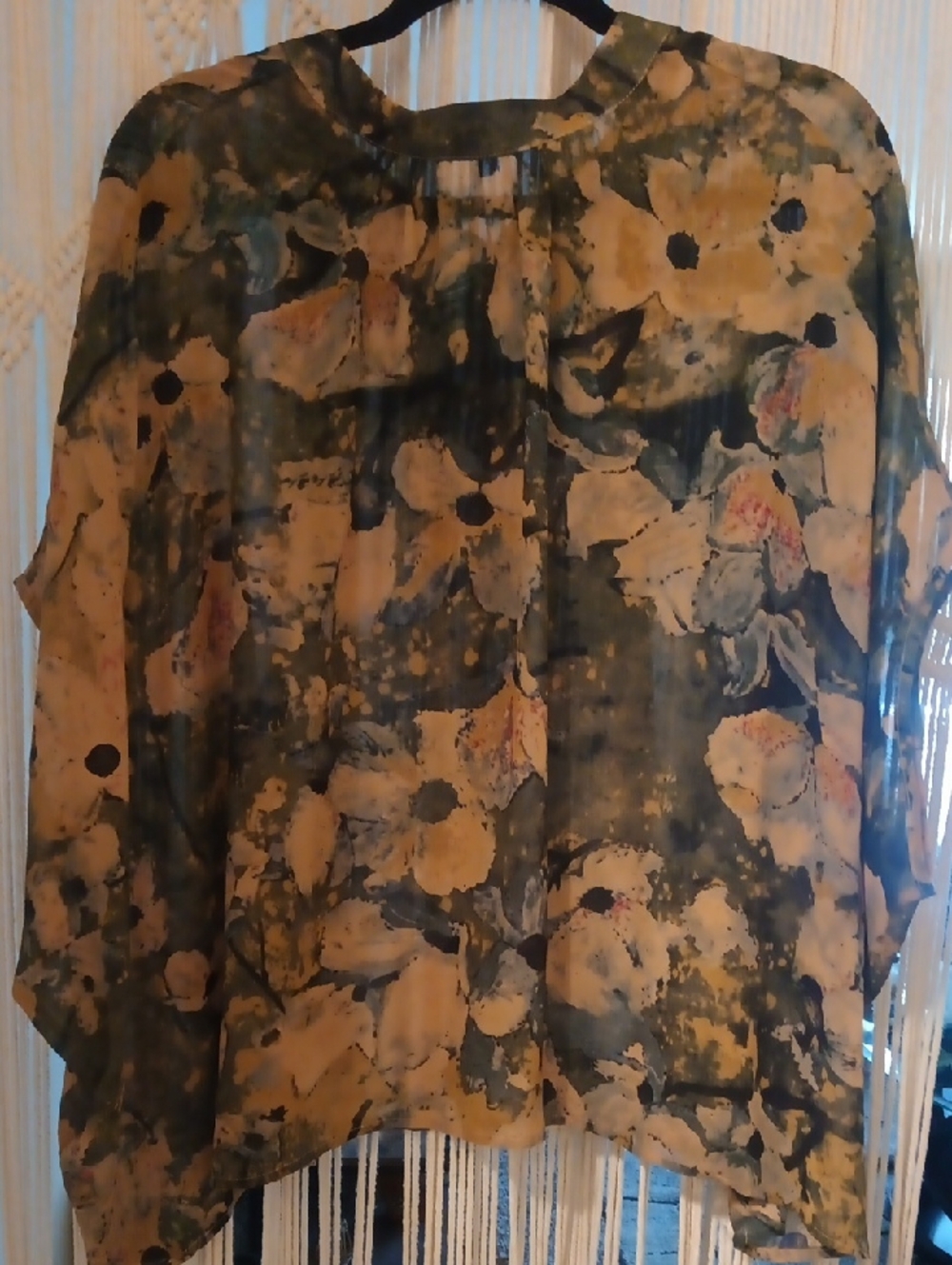 Women's Floral Button-Up Shirt in Olive and Beige
